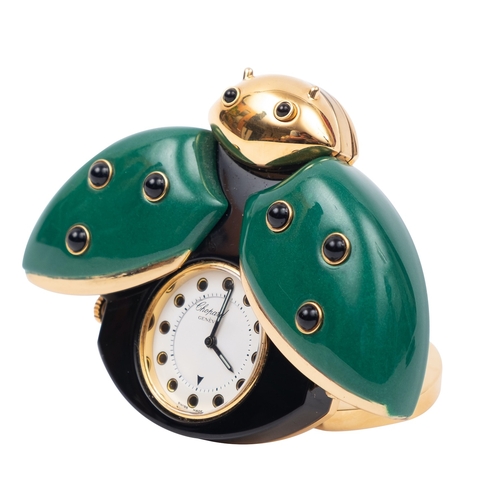 732 - Chopard by de Grisogono ladybird travel clock the green and black enamel case in the form of a ladyb... 