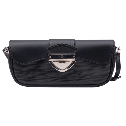 754 - Louis Vuitton. A  black leather shoulder bag, with silver plated fittings, together with dust bags i... 