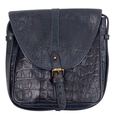 757 - Mulberry, A black leather reptile print Cartridge bag.