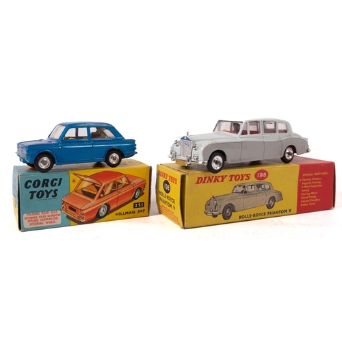 671 - Corgi 251 Hilman Imp, bue with yellow interior and brown luggage case, spun hubs and black tyres, in... 