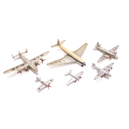 676 - Six Dinky Toy planes comprising of ;-  B.O.A.C Comet, Viking, Seaplane, Tempest, twin engine Fighter... 