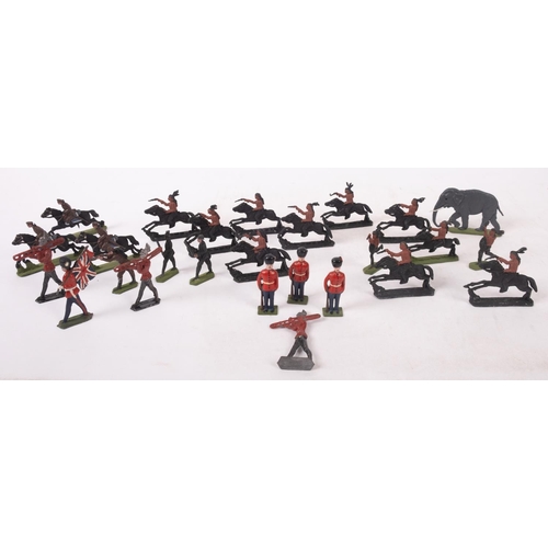 679 - A collection of lead flat back figures, comprising;-  Native American Horsemen, WWI cavalry and an e... 