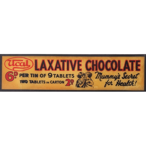 720 - A Ucal 'Laxative Chocolate' glass advertising sign 14 x 54cm