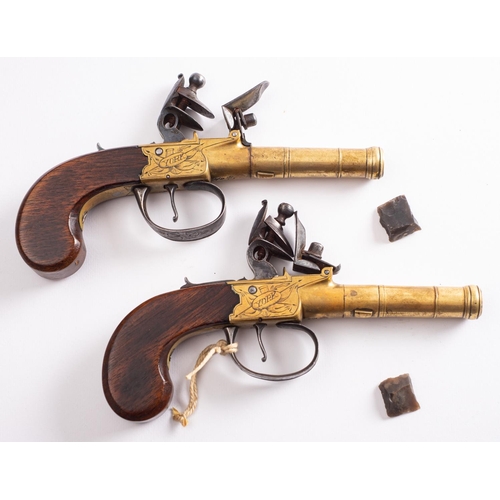 76 - A pair of early 19th century flintlock boxlock pistols, maker Forth, York, the 2 1/2 inch brass thre... 