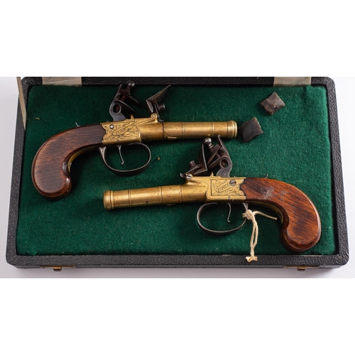 76 - A pair of early 19th century flintlock boxlock pistols, maker Forth, York, the 2 1/2 inch brass thre... 