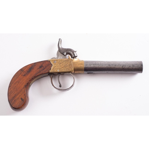 77 - A 19th century percussion cap boxlock pistol, maker Smith, London, the plain steel 3 inch barrel on ... 