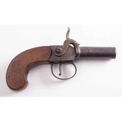 78 - A 19th century percussion cap pocket pistol, maker Adkin, Bungay, the plain 1 3/4 inch steel turn of... 