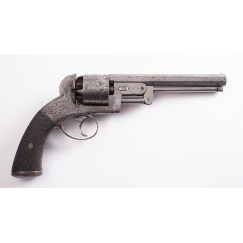 80 - A 19th century Tranter Style percussion cap six shot double action revolver, unsigned, the 6 1/4 inc... 