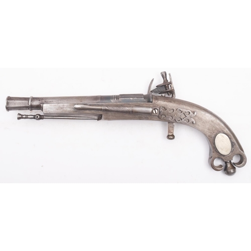 82 - An 18th Century style replica Scottish steel pistol, not marked, total length 33cm.