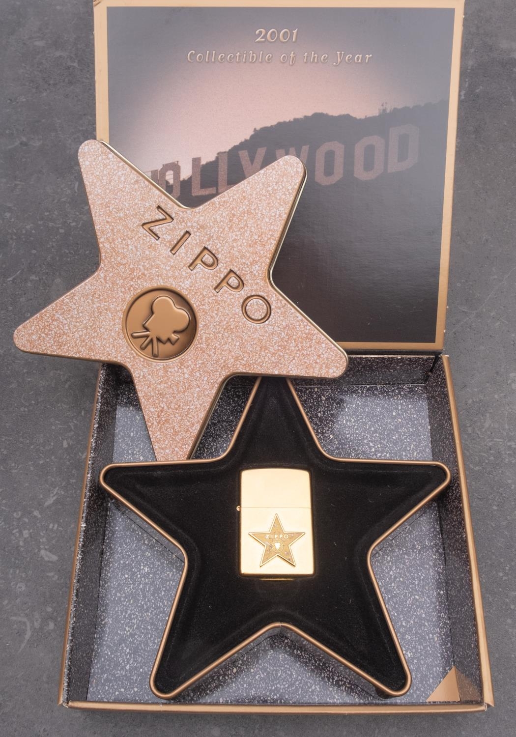 A boxed Zippo 'Hollywood's Leading Light' 2001 commemorative