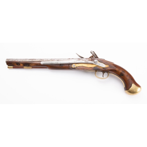 86 - An early 19th century flintlock pistol, the plain 12 inch barrel with proof marks to chamber,  the s... 