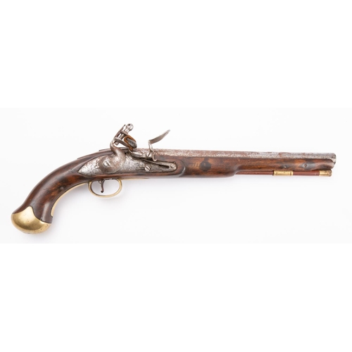 86 - An early 19th century flintlock pistol, the plain 12 inch barrel with proof marks to chamber,  the s... 