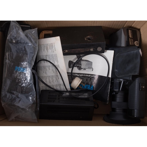 905 - A Nikon EM and 50mm lens- no case, together with a Freguson Videostar, Normende mini VHF recorder, l... 