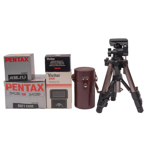 910 - A Pentax  ME Super 35mm SLR camera, serial number 3718997, black and nickel plated body with 50mm le... 