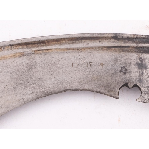 94 - A late 19th/early 20th century Kukri with later markings, the blade stamped with broad arrow and num... 