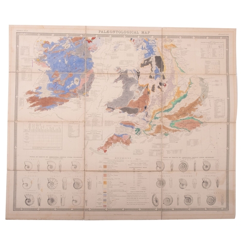 941 - BLACKWOOD, William, Palaentological map, folding hand-coloured map, linen-backed dissected into twel... 