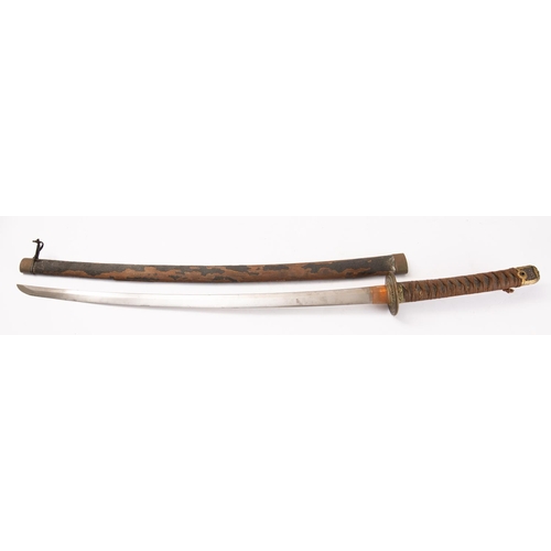 108 - A late 19th/early 20th century katana, the single edge bade with copper habaki over an oval iron tsu... 