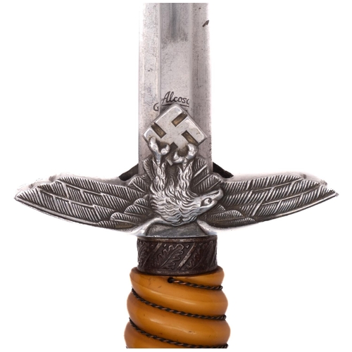 118 - A German Luftwaffe Dagger, maker Alcoso, Solingen, the straight double edge blade with maker's stamp... 