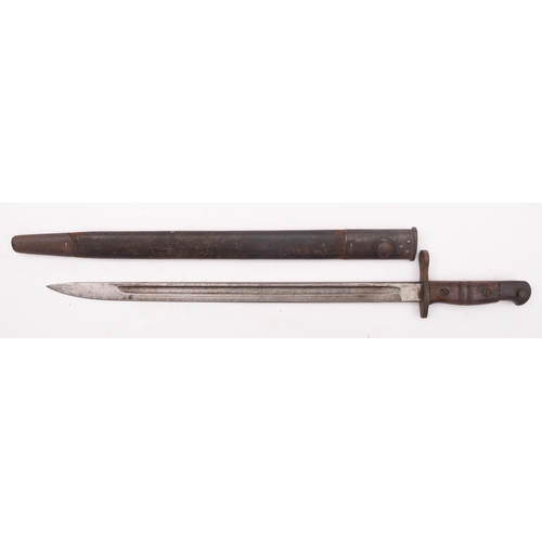 143 - A WWI period British 1907 pattern bayonet, the straight single edge fullered blade with War Departme... 