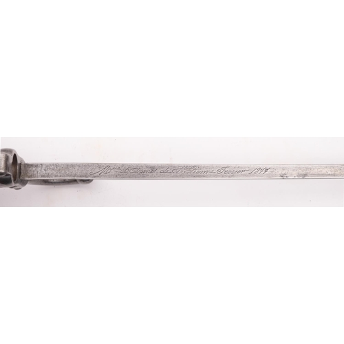 150 - A French 1874 pattern Gras sword bayonet, the single edge 'T' section blade over a steel hook quillo... 