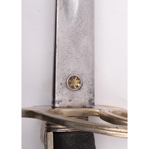 155 - A George V British Army Officer's sword, the straight single edge fullered blade with acid etched de... 