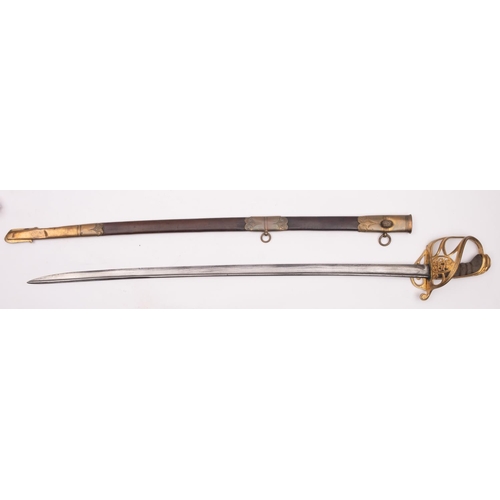 157 - A George IV 1822 pattern British Infantry sword, the slightly curved pipe backed blade over gilt bra... 