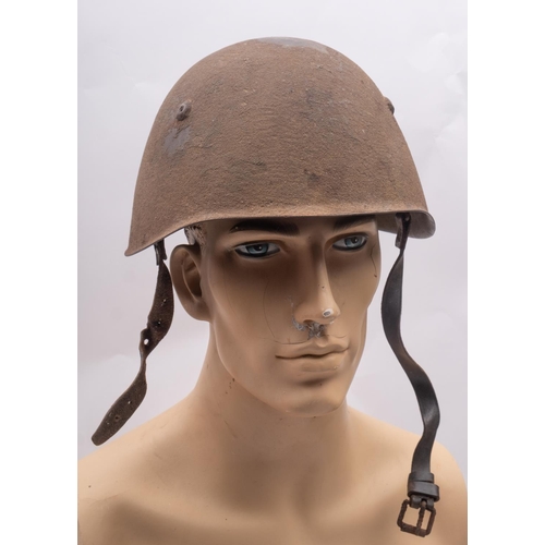 176 - An Italian army steel helmet, with black leather liner, together with a MK.III 'Turtle' steel helmet... 