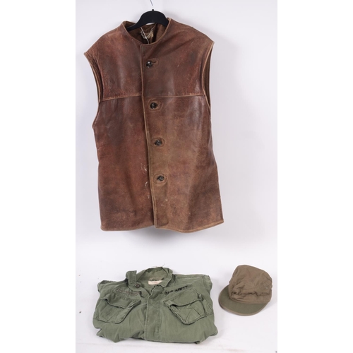 179 - U.S Army Vietnam shirt Combat Tropical, DSA, 100-1387, together with a British Army brown leather je... 