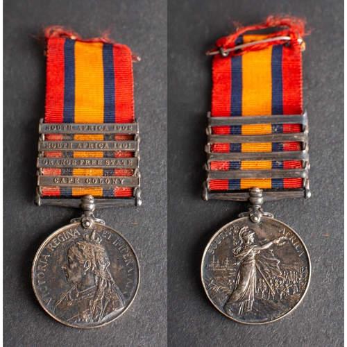 182 - A Queen's South Africa medal with four clasps to 'Lieut A.F. Persse, R Irish Rgt.