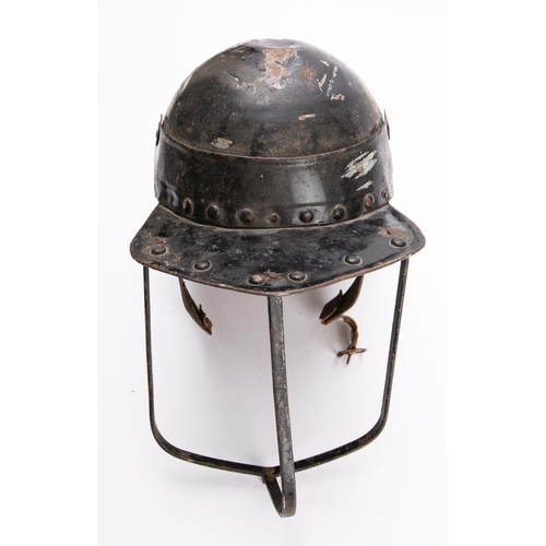 215 - A reproduction Civil War Lobster helmet, the one piece skull with four section tail and three bar fa... 