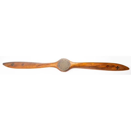 220 - A WWI German Hannover CL.III wooden propeller, maker Germania Luftschraube, the laminated blades wit... 