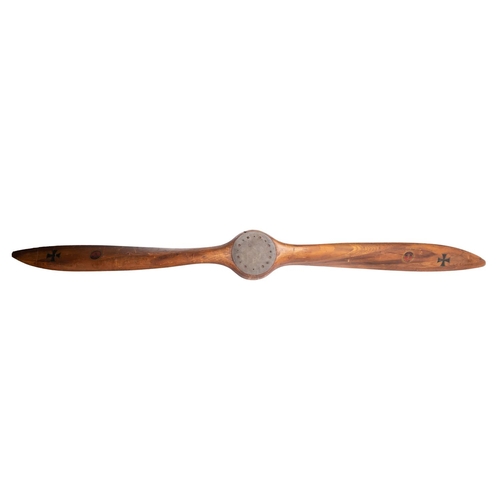 220 - A WWI German Hannover CL.III wooden propeller, maker Germania Luftschraube, the laminated blades wit... 