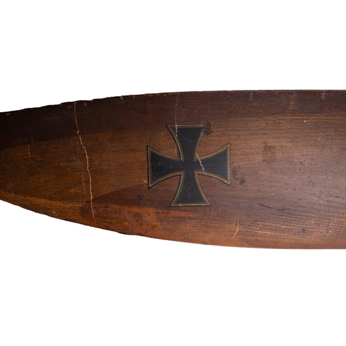 220 - A WWI German Hannover CL.III wooden propeller, maker Germania Luftschraube, the laminated blades wit... 