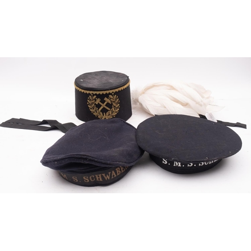 247 - Two Imperial German Navy cloth caps, one with  tally for 'SMS 'Schwaben'  the other with tally for  ... 