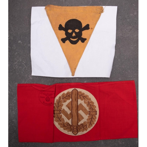 261 - A German SA Sports Armband, together with a cloth Minefield warning pennant ( 2)