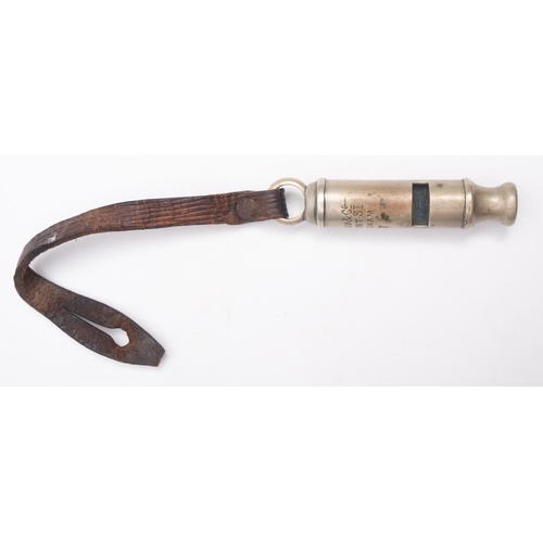 268 - A WWI British Officer's Trench Whistle, maker  A DeCourcy & Co, Birmingham, dated 1917, with brown l... 