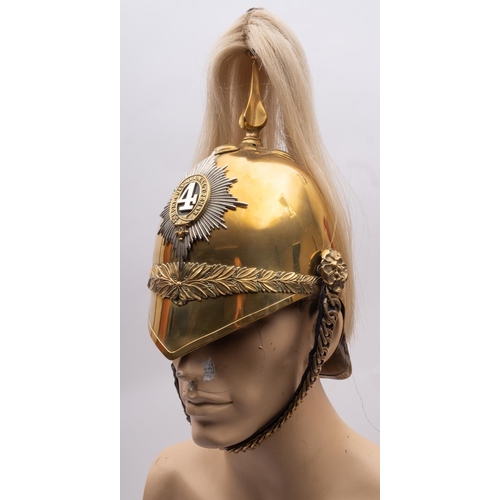 272 - A Fourth Dragoon Guards Helmet, white horse hair plume on spire with plain cross piece and oak leaf ... 