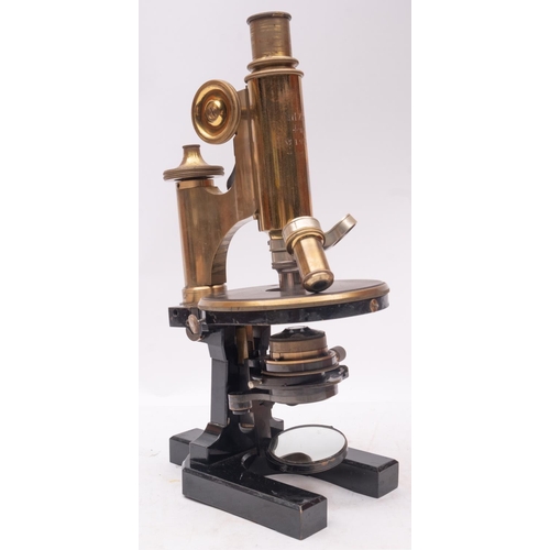 277 - Carl Zeiss Jena. A lacquered brass microscope, serial number 19755, the main tube with coarse/fine a... 