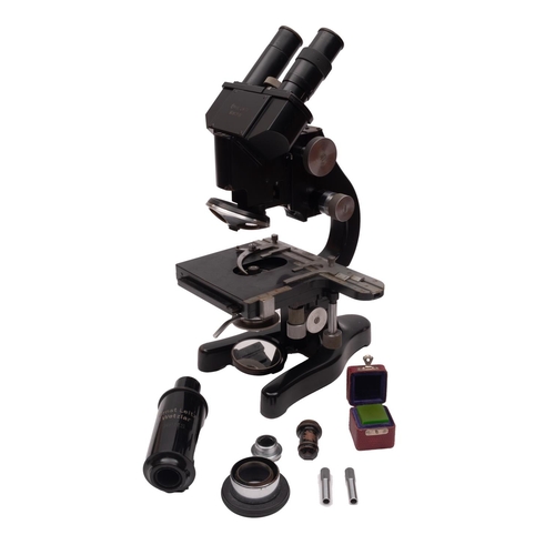 281 - Ernst Leitz Wetzlar, A Binocular Microscope, serial number 385693, black frame with rack and pinion ... 