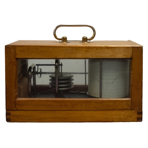 289 - A Russian mahogany cased barograph, the clockwork recoder with three drum atmosphere and plated leve... 