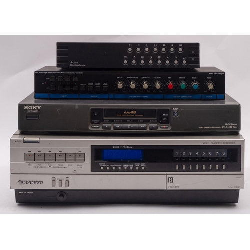 293 - A Sony Hi-8 format Stereo Video cassette recorder EV-C400E PAL, together with a Sanyo Betacord VTC 5... 