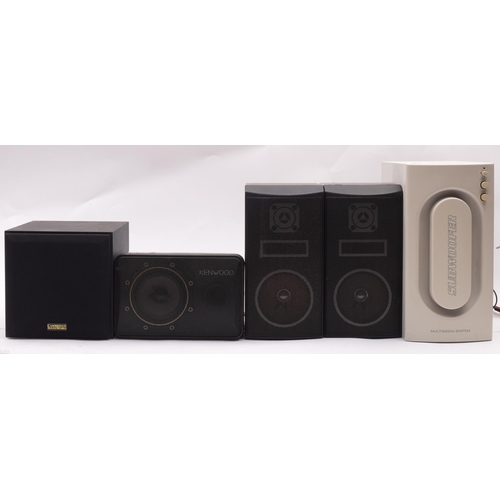 297 - A Cambridge  Soundworks SW320 speaker, a Kenwood Model CM-5 (left) speaker, a pair of Academy speake... 