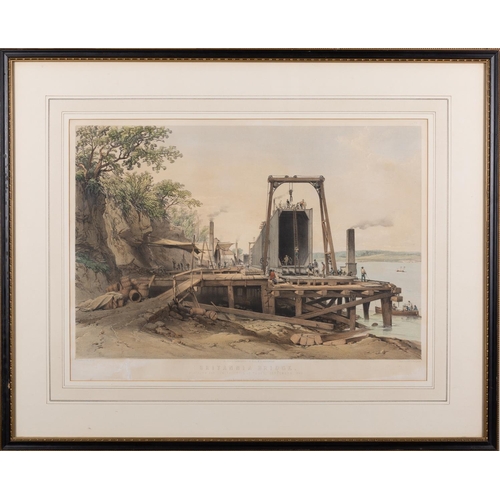 302 - After George Hawkins (British,1809 - 1852) Conway Tubular Bridge. With the Preparations for Raising ... 