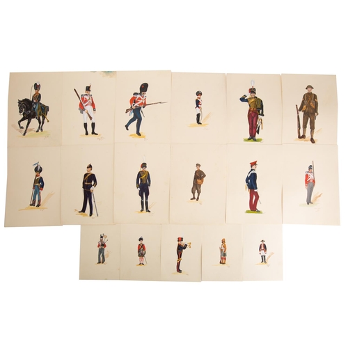 315 - A collection of twenty-nine watercolours various military uniforms, many signed N M Gould, circa 196... 