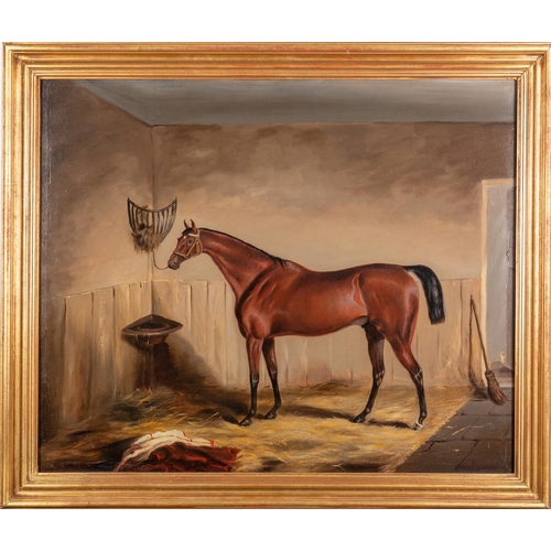 320 - British School, early 20th Century A chestnut thoroughbred in stable Oil on canvas 61 x 74cm Indisti... 