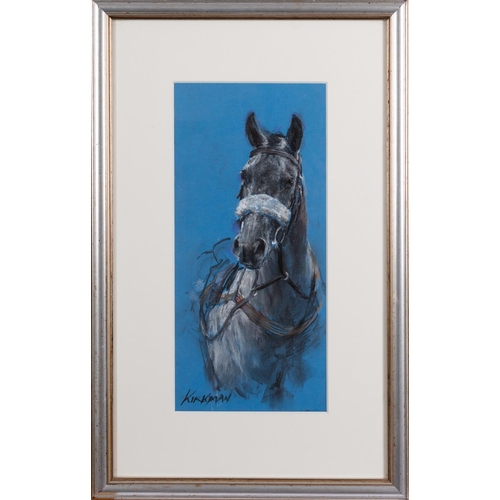 324 - Jay Boyd Kirkman (American, b. 1958) Portrait of a horse  Pastel charcoal on blue paper 30 x 14cm Si... 