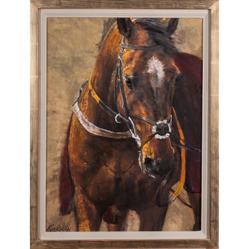 325 - Jay Boyd Kirkman (American, b. 1958) Portrait of a bay horse Charcoal, pastel, oil and gold dust on ... 