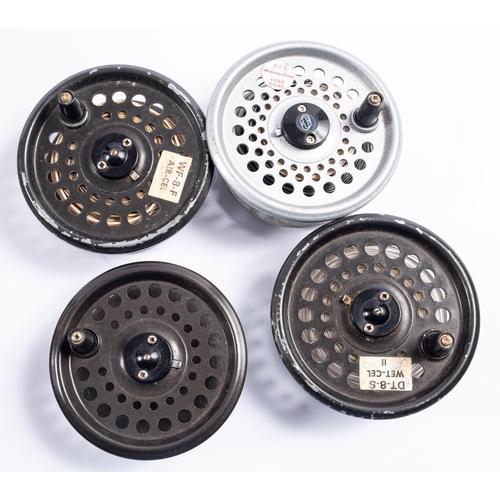 342 - A boxed Farlow's Serpent 3 1/2 inch fly reel, together with a group of six other fly reels, various ... 