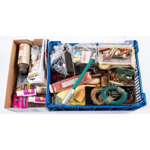 343 - A collection of various fishing tackle and accessories, including a pair of Sims waders, an aluminiu... 