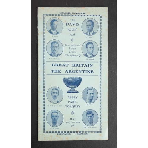 358 - A 1928 International lawn Tennis Championship Davis Cup Programme 'Great Britain Vs the Argentine' A... 